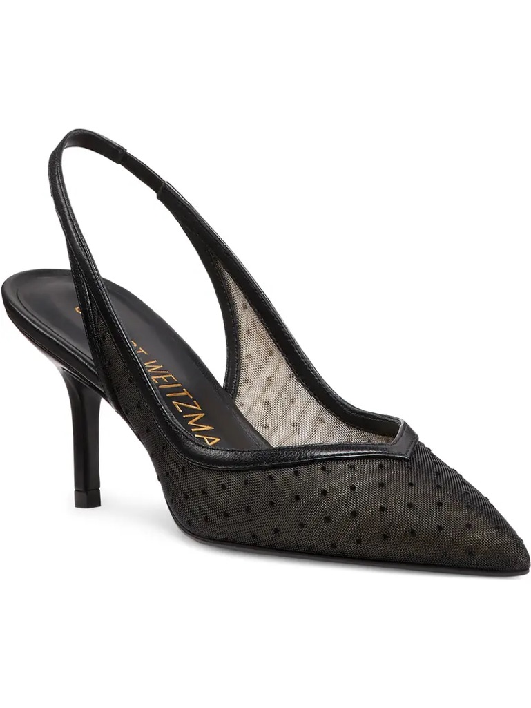 Stuart Weitzman Mesh Pindot Eva 75 Slingback Heels